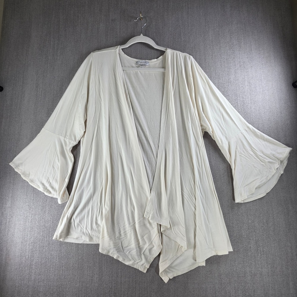 Daisy Fuentes Cardigan Women 2X Cream Bell Sleeve Open Front Draped Rayon Blend
